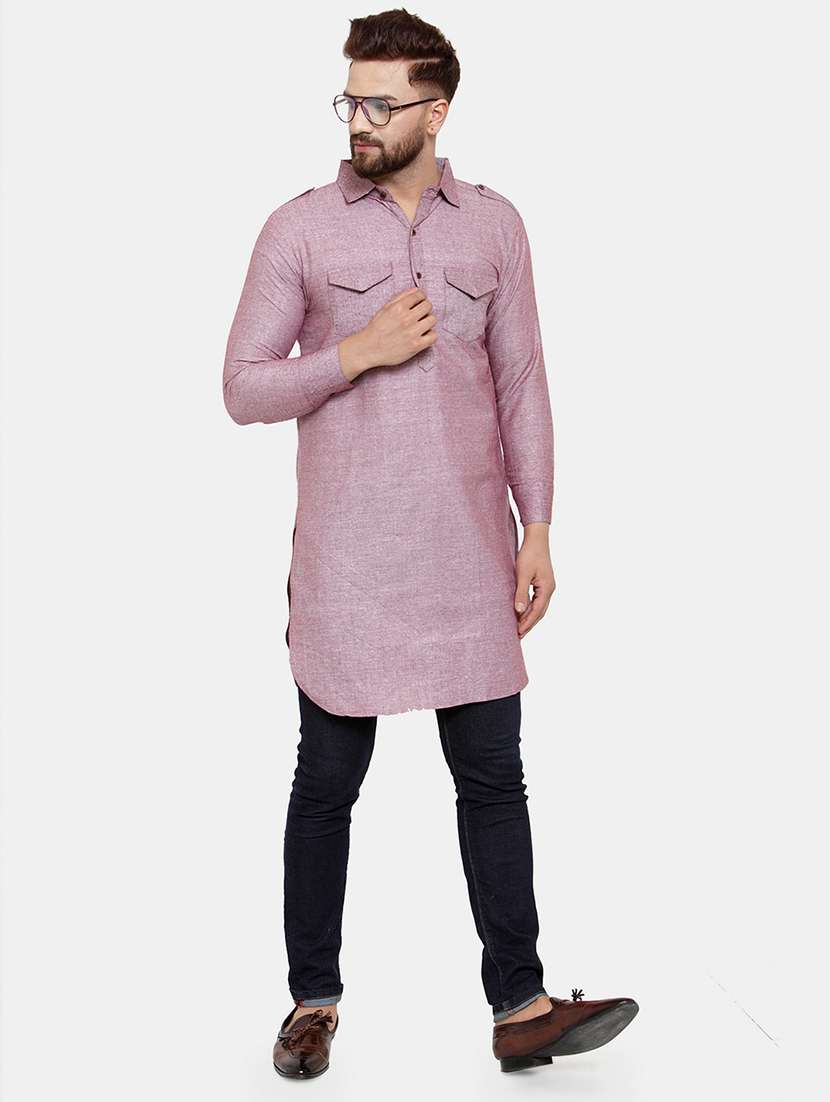 women solid long sleeve pathani kurta