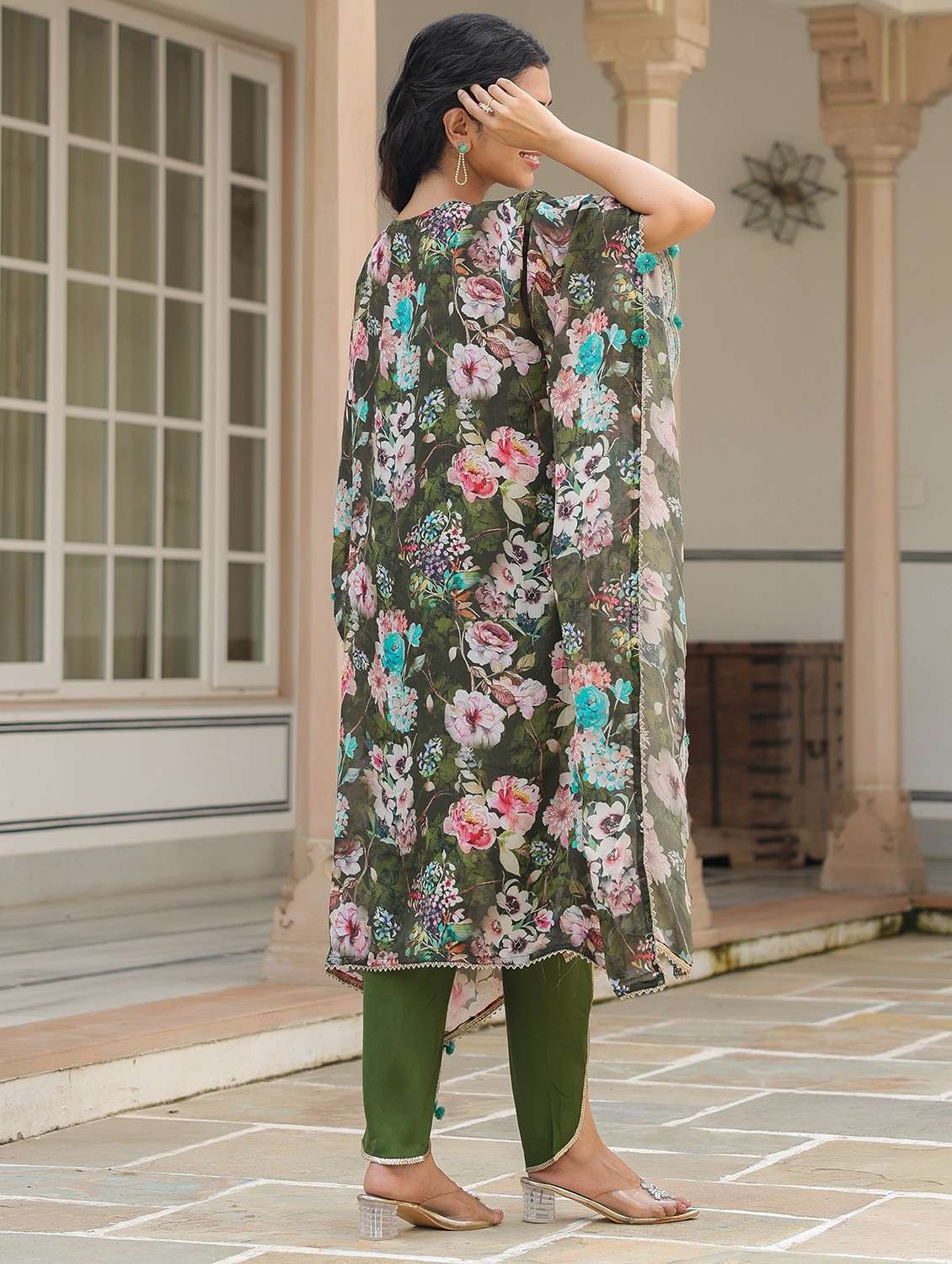 women floral printed kimono sleeve kaftan set - 22062101 - Standard Image - 2