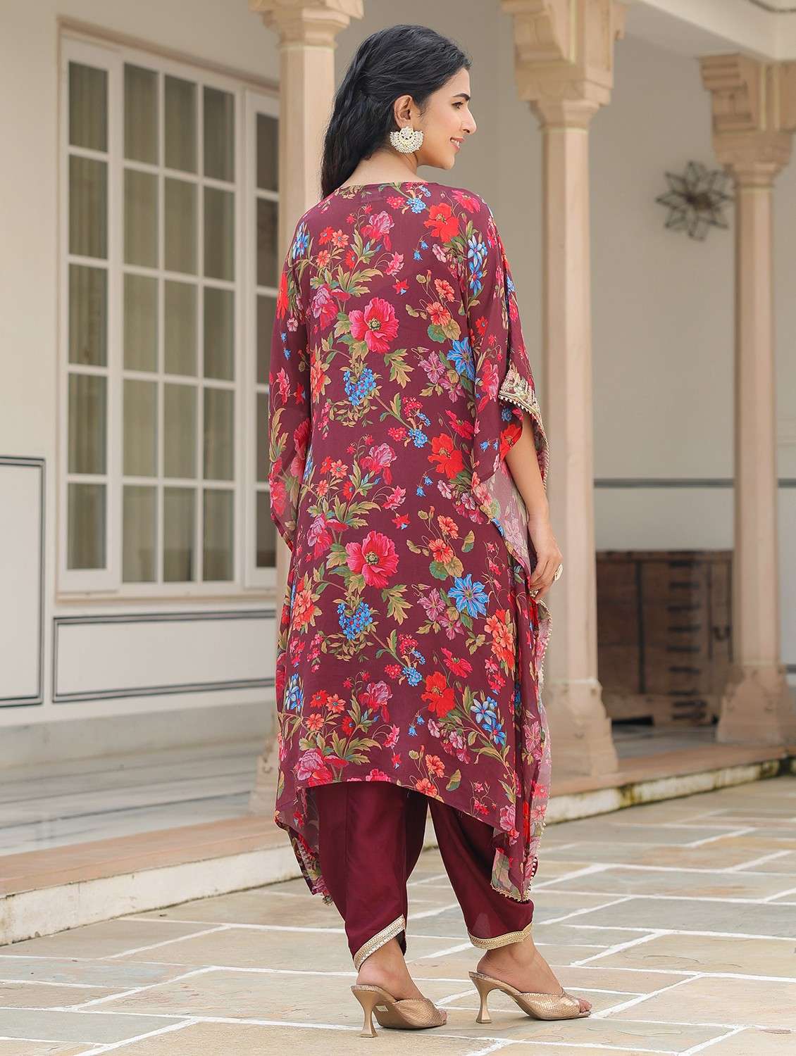 women floral printed kimono sleeve kaftan set - 22062102 - Standard Image - 2