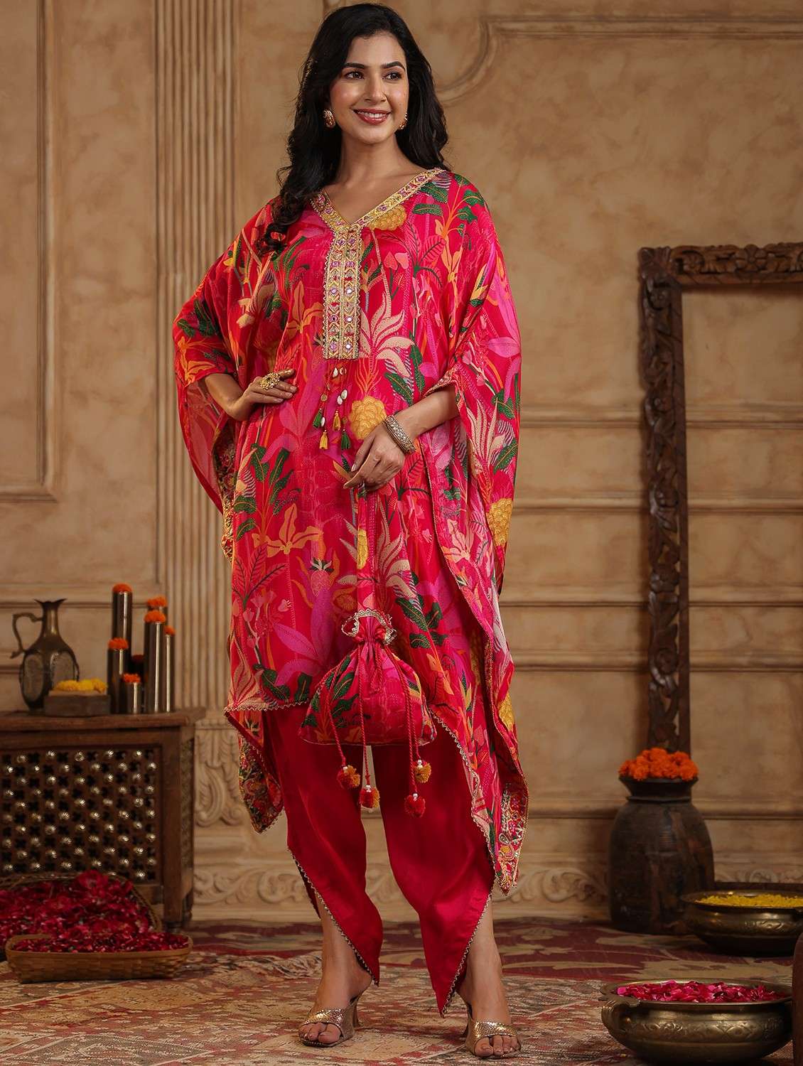 women floral printed kimono sleeve kaftan set - 22062103 -  Zoom Image - 0