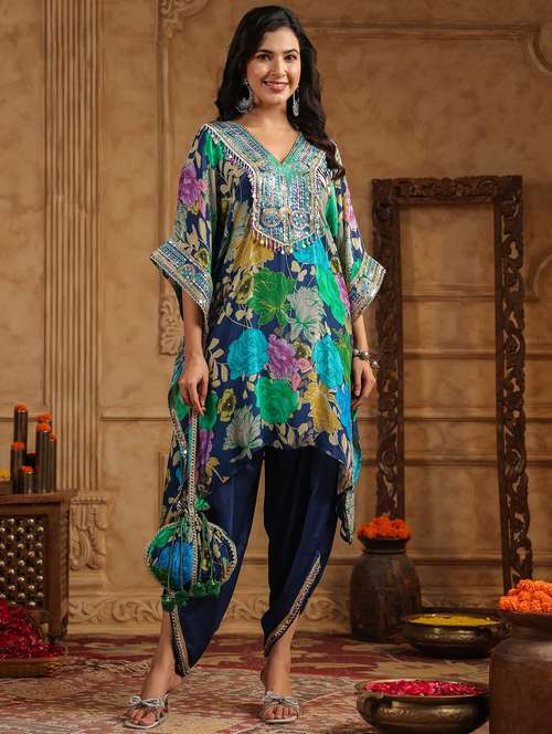 women floral printed kimono sleeve kaftan set - 22062112 -  Standard Image - 0