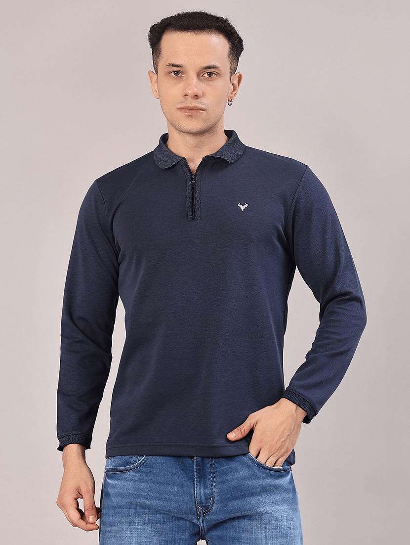 men solid long sleeve regular fit polo t-shirt