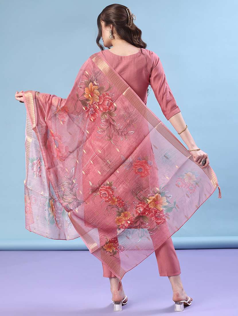 women three quarter sleeve kurta and pant with dupatta  - 22062514 -  Standard Image - 2