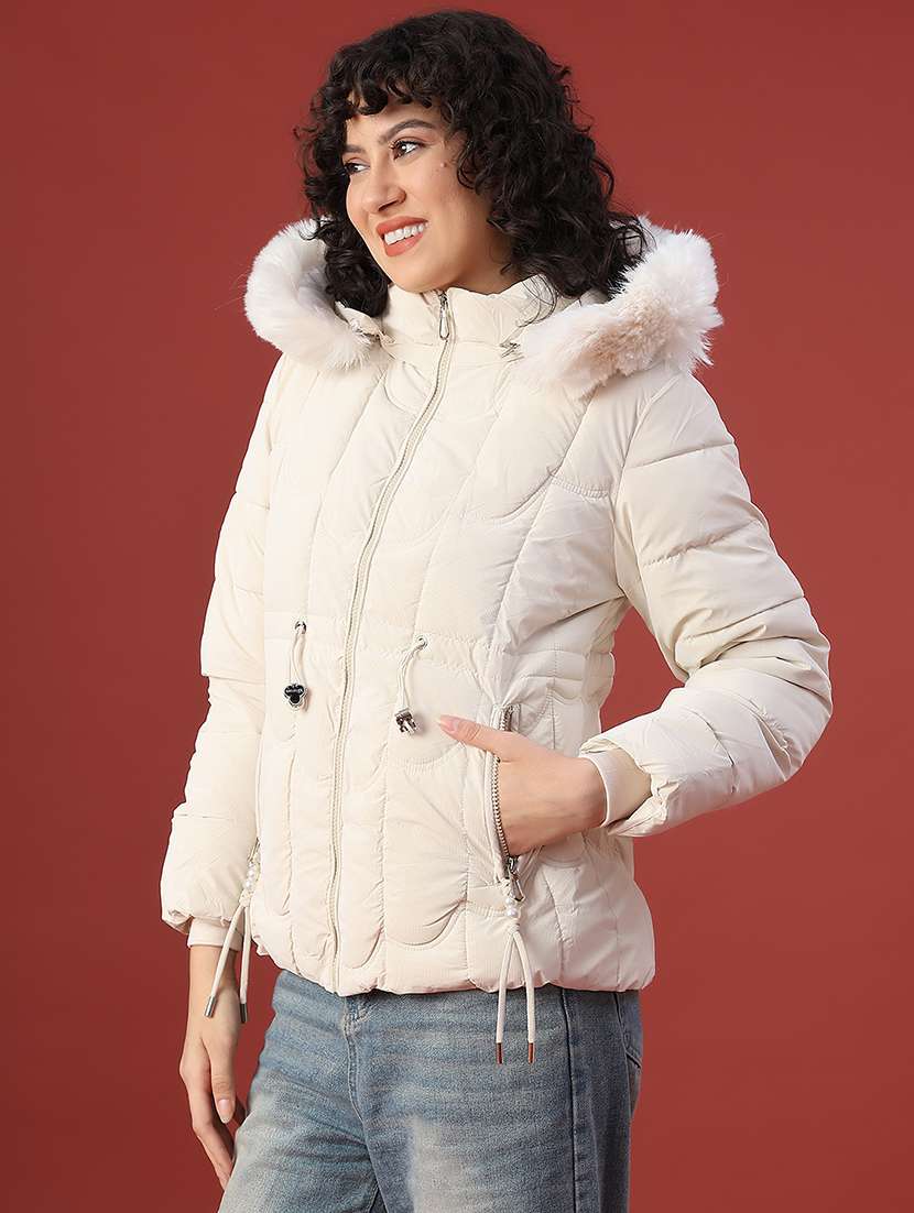 women solid long sleeve hooded puffer jacket - 22062519 -  Standard Image - 2