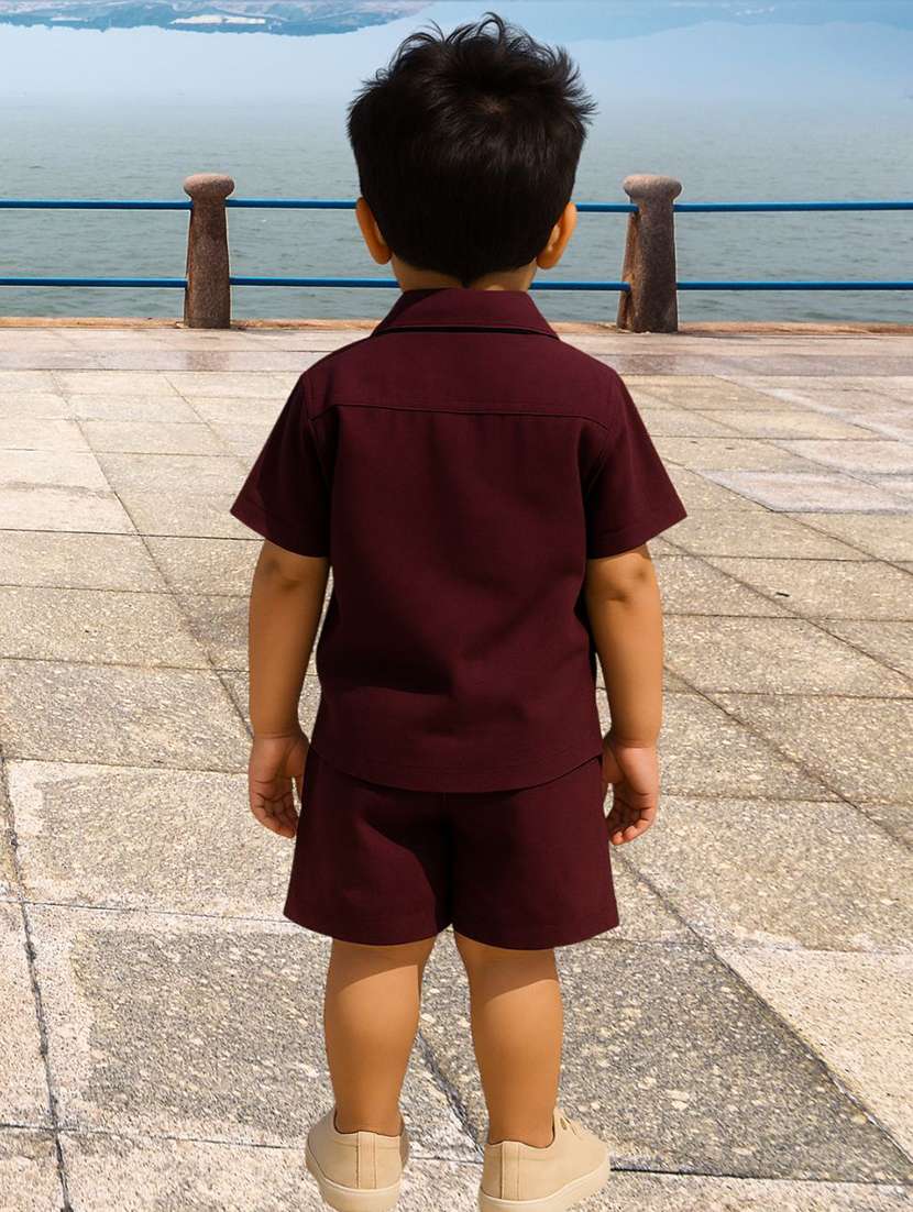 boys solid shirt & shorts co-ords set - 22062536 -  Standard Image - 2