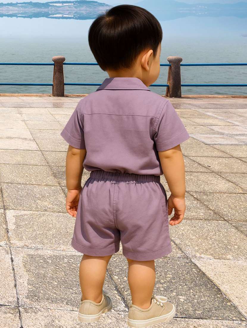 boys solid shirt & shorts co-ords set - 22062540 -  Standard Image - 2