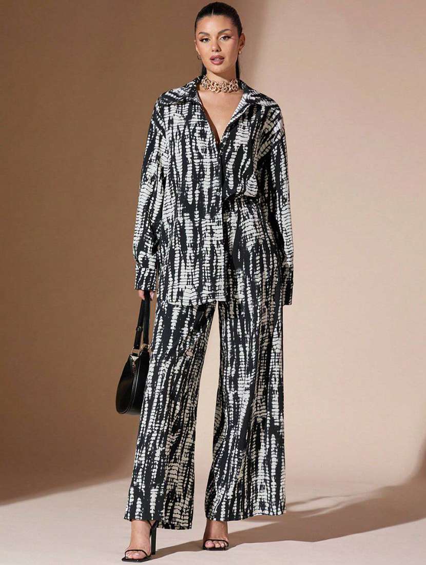 women printed long sleeve shirt and trouser co-ord set - 22062924 - Standard Image - 2