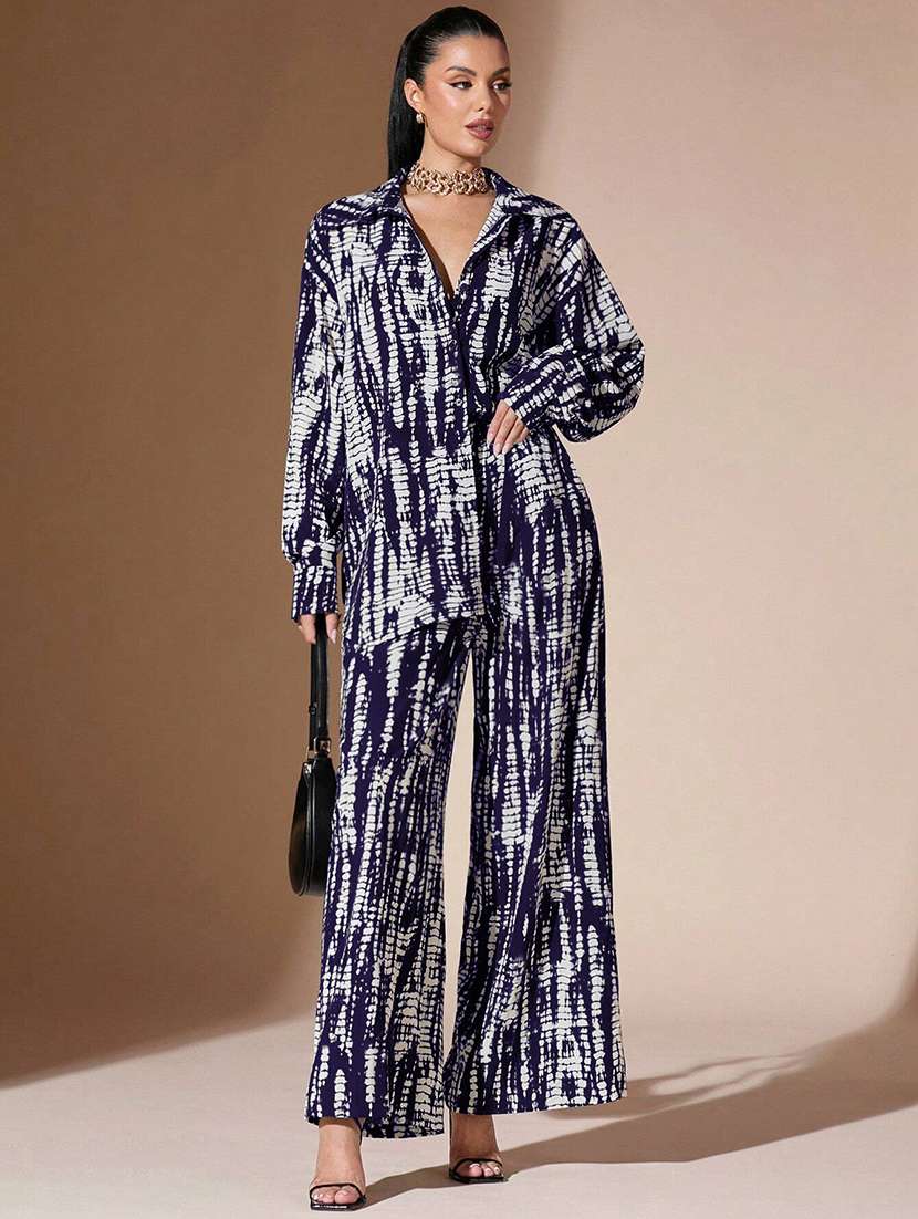 women printed shirt and trouser co-ord set - 22062925 - Standard Image - 2