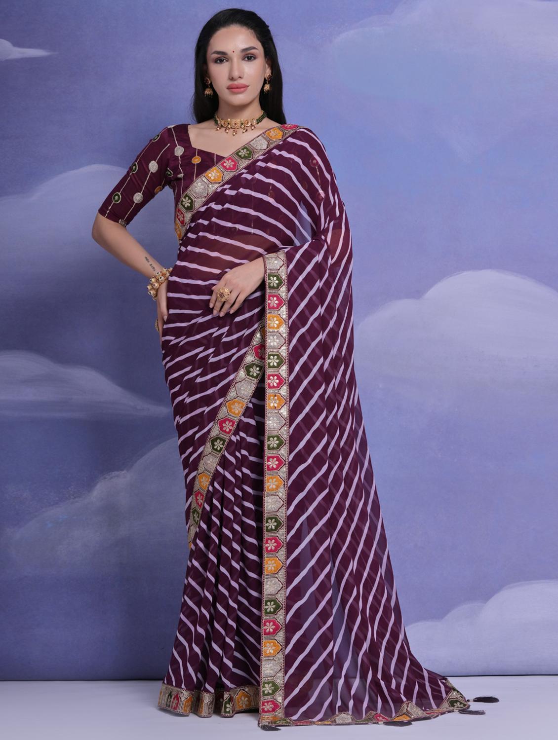 women striped bordered saree with blouse - 22062933 - Zoom Image - 0