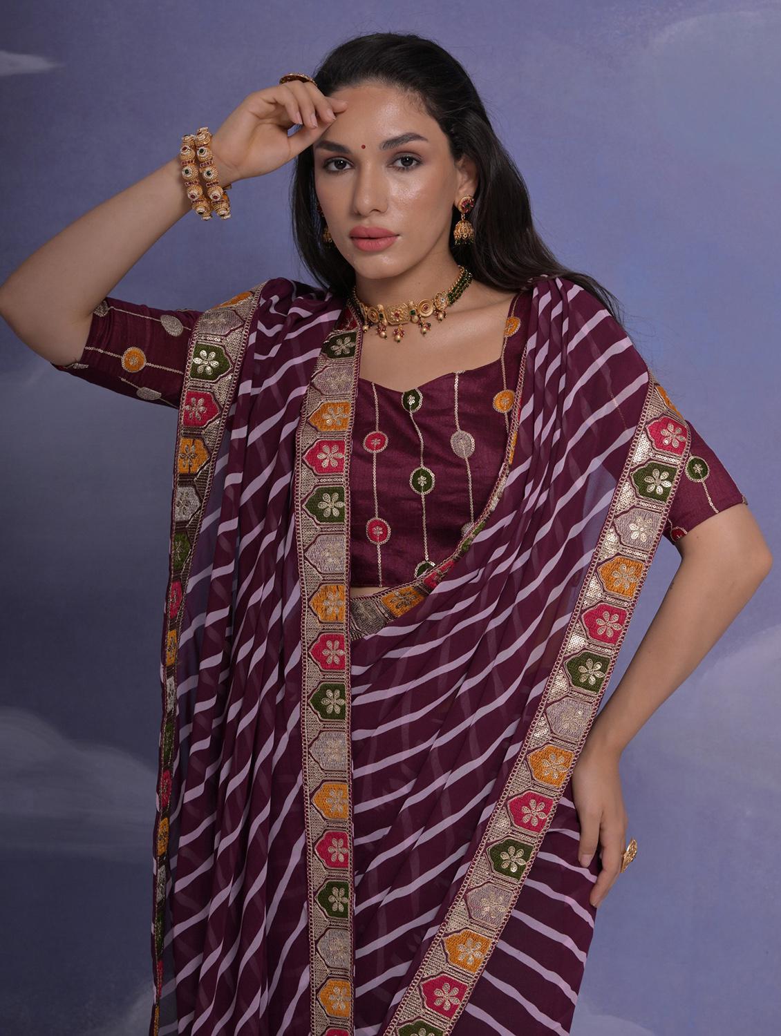 women striped bordered saree with blouse - 22062933 - Standard Image - 2