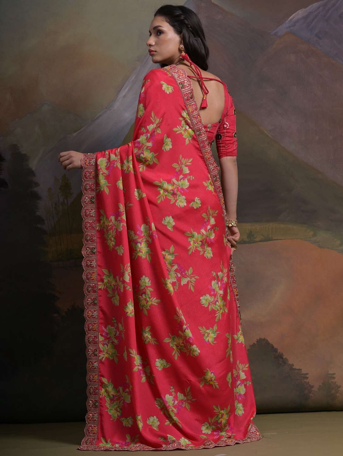 women floral printed bordered saree with blouse - 22062952 -  Standard Image - 2