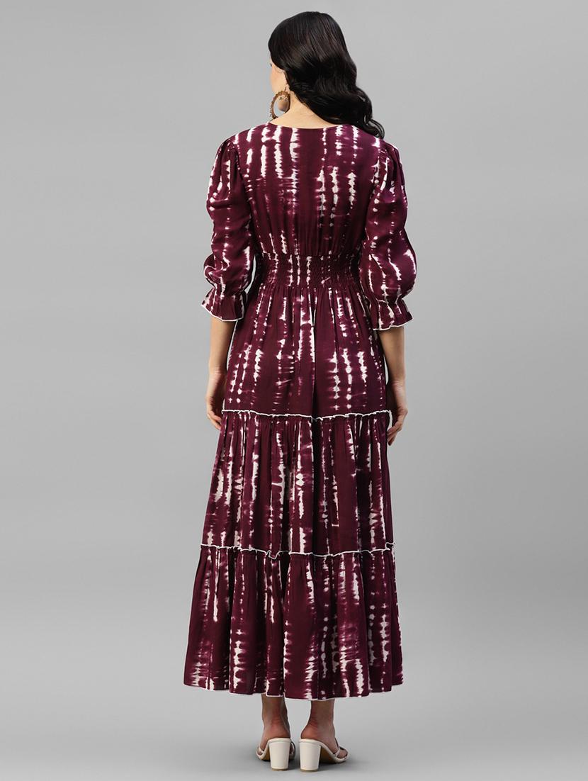 women printed puff sleeve tiered maxi dress - 22062971 - Standard Image - 2