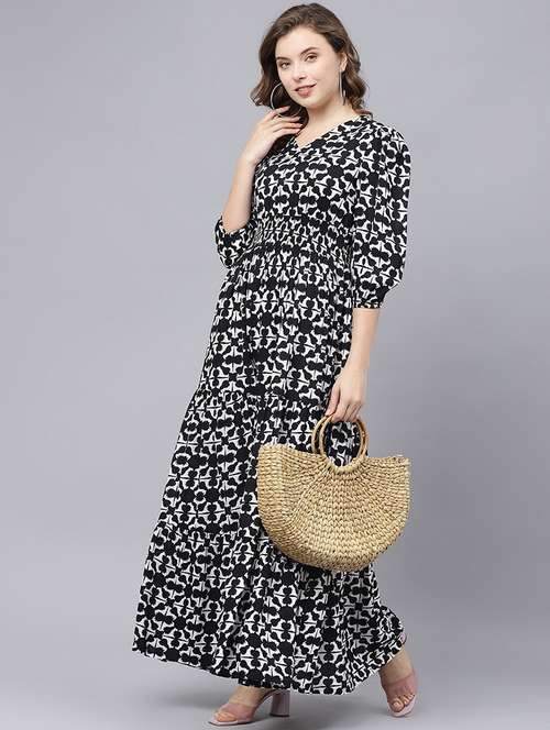 women printed puff sleeve tiered maxi dress - 22062981 -  Standard Image - 0