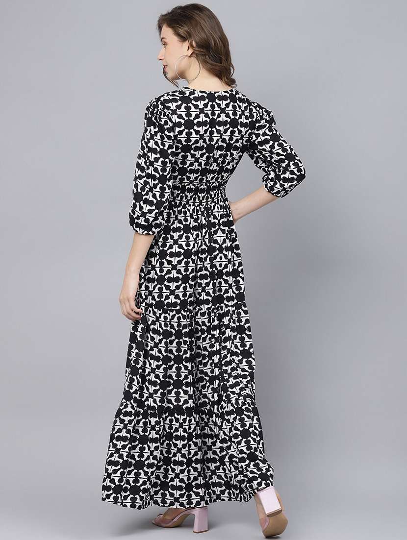 women printed puff sleeve tiered maxi dress - 22062981 - Standard Image - 2