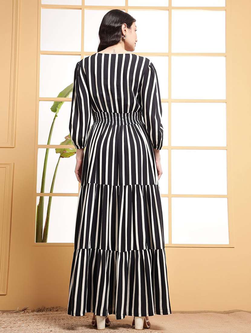 women striped puff sleeve tiered maxi dress - 22062982 - Standard Image - 2