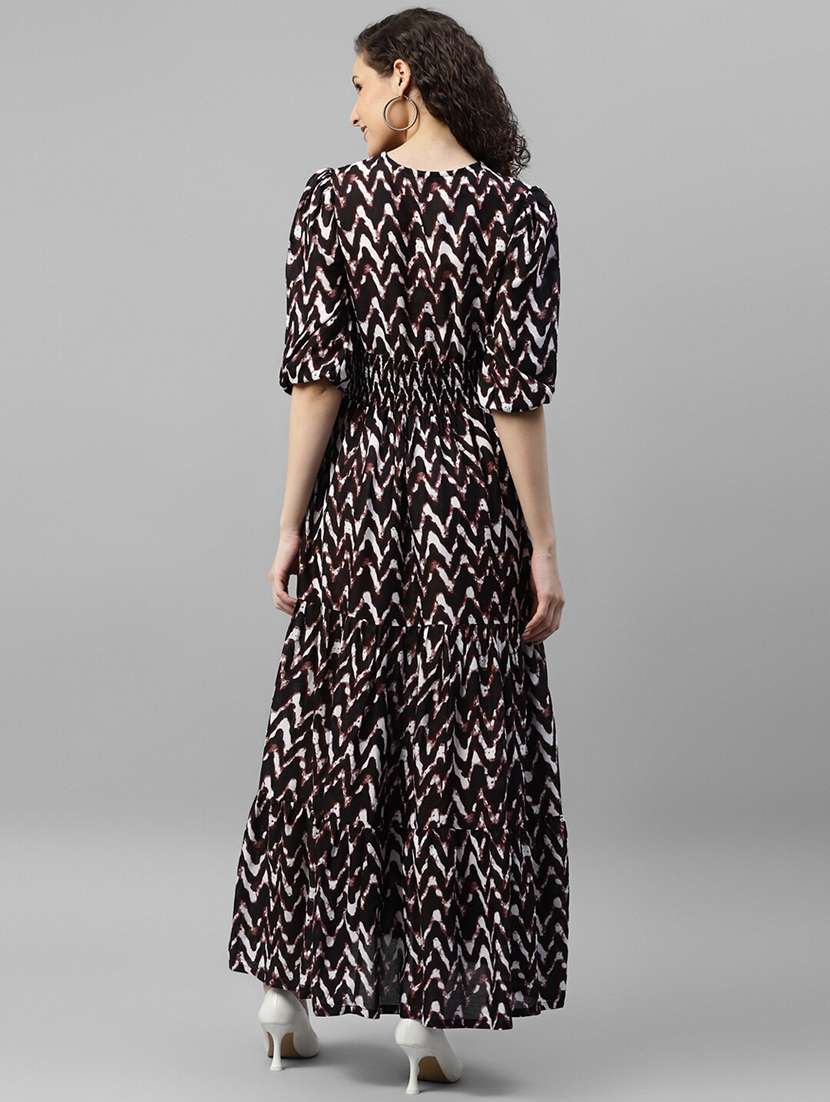 women printed puff sleeve tiered maxi dress - 22062999 - Standard Image - 2
