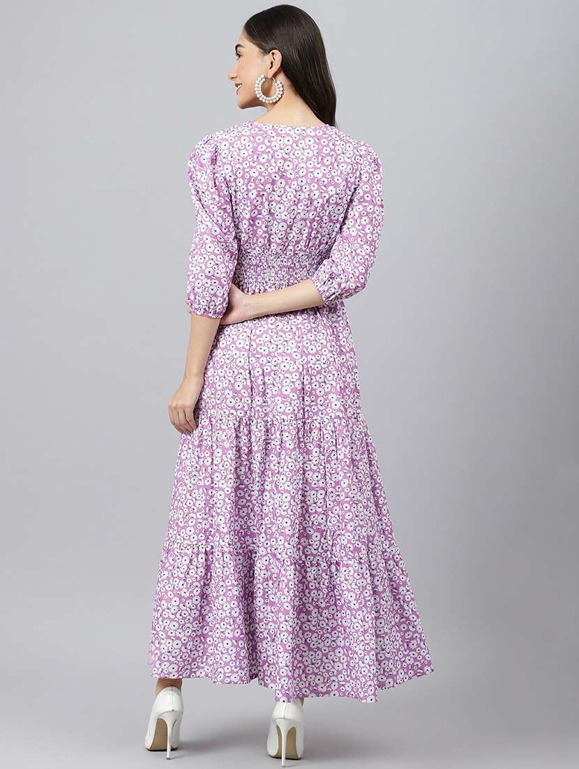 women printed puff sleeve tiered maxi dress - 22063015 - Standard Image - 2