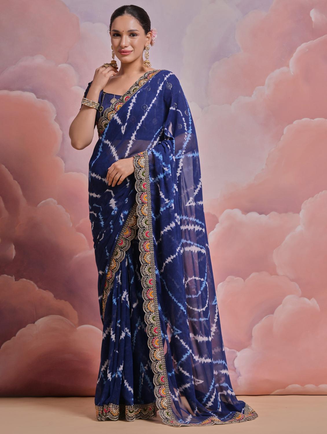 women tie & dye printed bordered saree with blouse - 22063024 - Zoom Image - 0