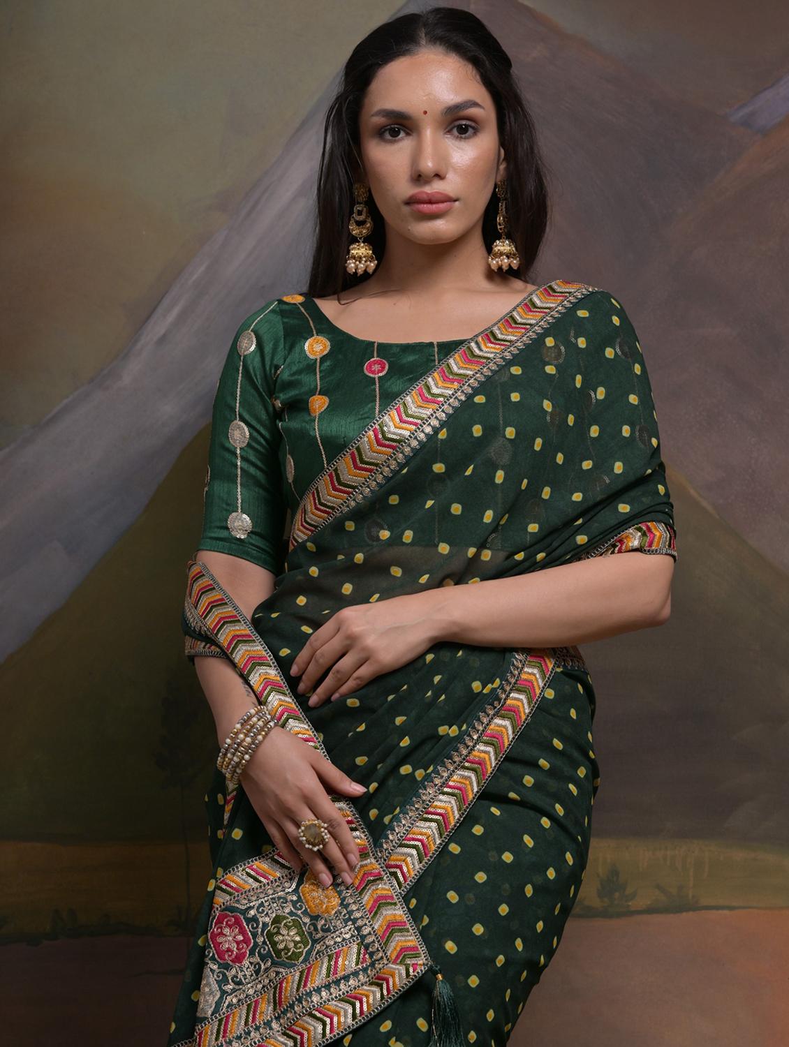 women printed bordered saree with blouse - 22063030 - Standard Image - 2