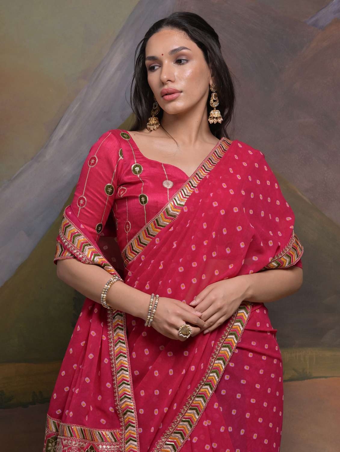 women printed bordered saree with blouse - 22063032 -  Standard Image - 2