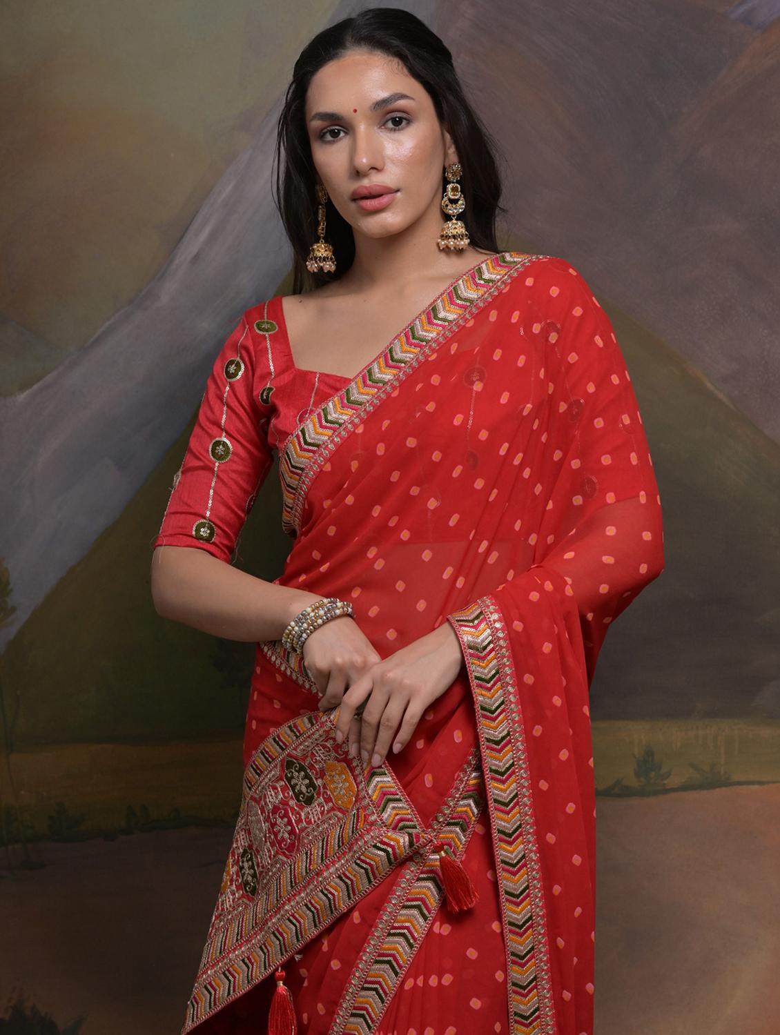 women printed bordered saree with blouse - 22063033 - Standard Image - 2