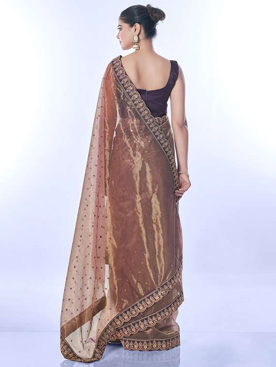 women solid with work bordered saree with blouse - 22063035 - Standard Image - 2