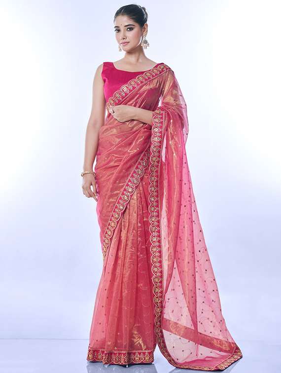 women solid with work bordered saree with blouse