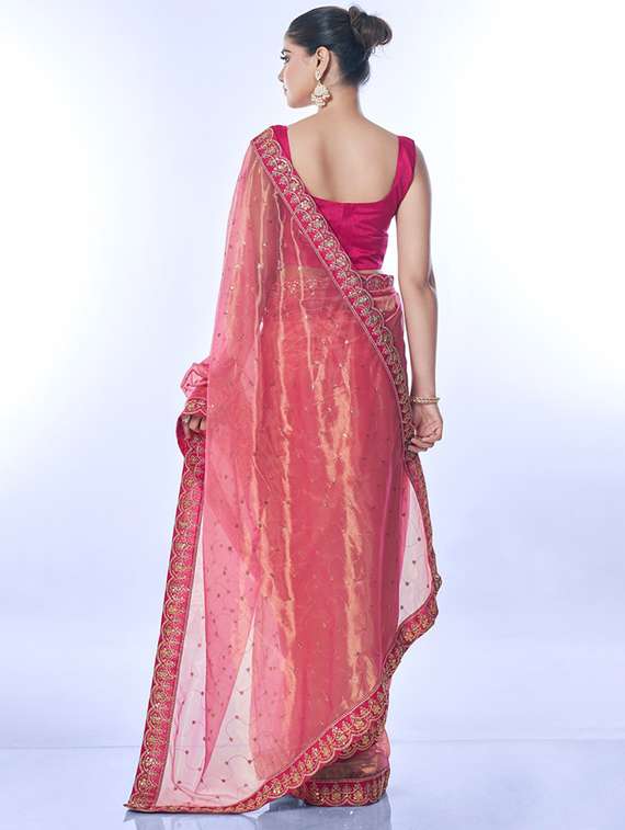 women solid with work bordered saree with blouse - 22063038 -  Standard Image - 2