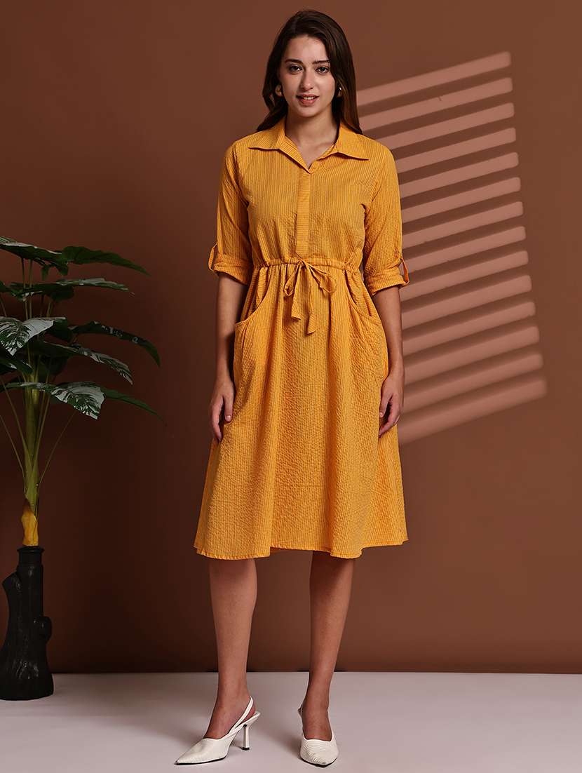 mustard poly crepe aline dress