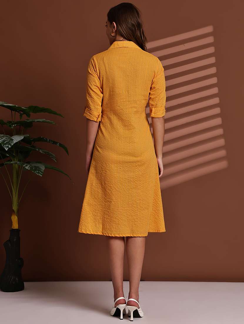 mustard poly crepe aline dress - 22063059 - Standard Image - 2