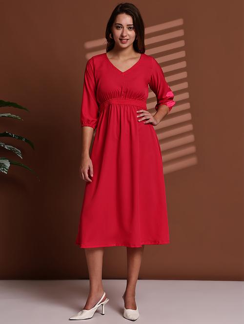 red poly crepe aline dress - 22063061 - Standard Image - 0