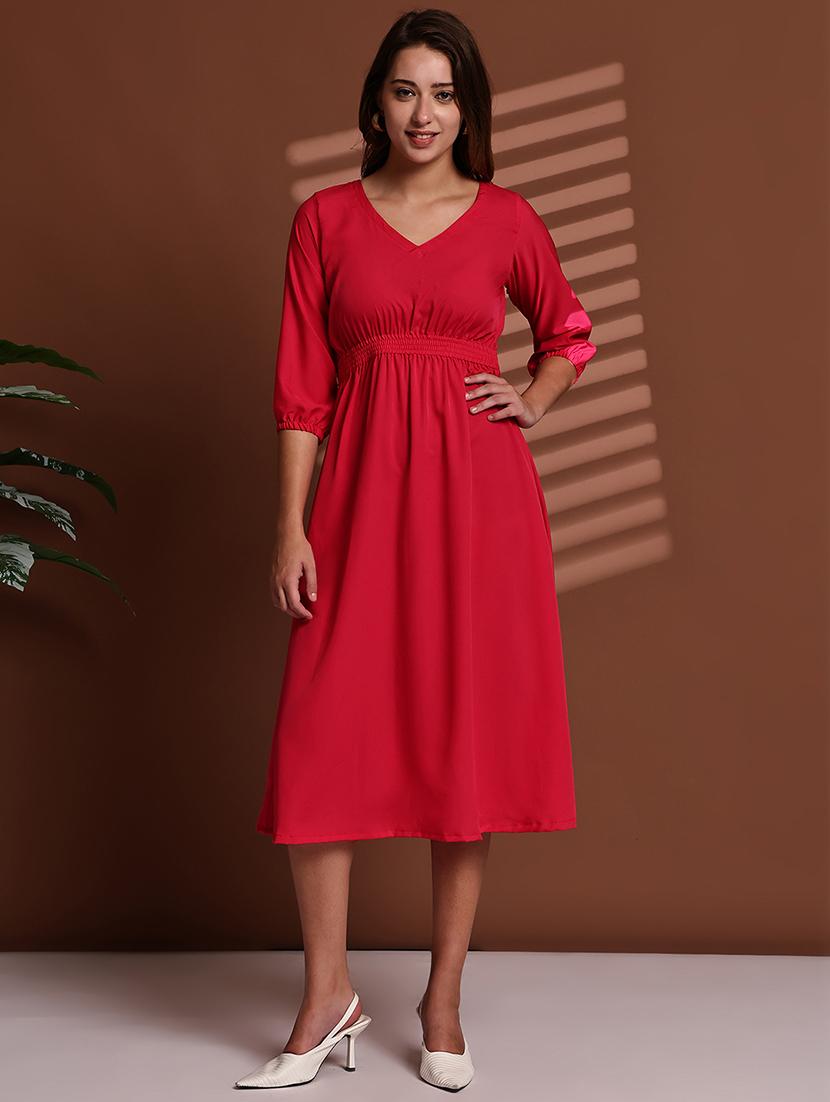red poly crepe aline dress - 22063061 - Zoom Image - 0
