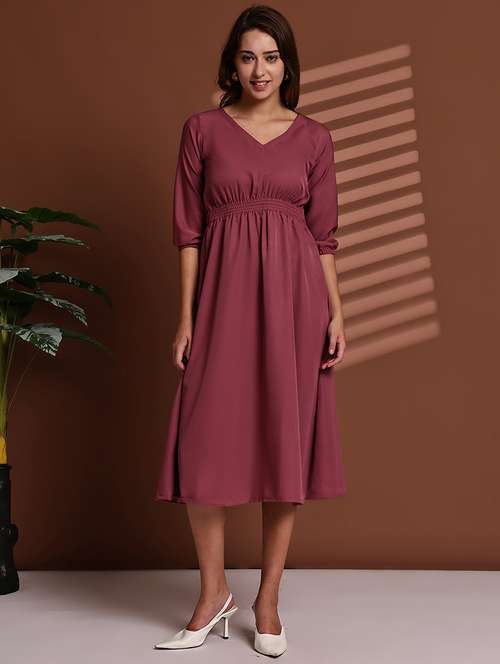 burgundy poly crepe aline dress - 22063063 -  Standard Image - 0