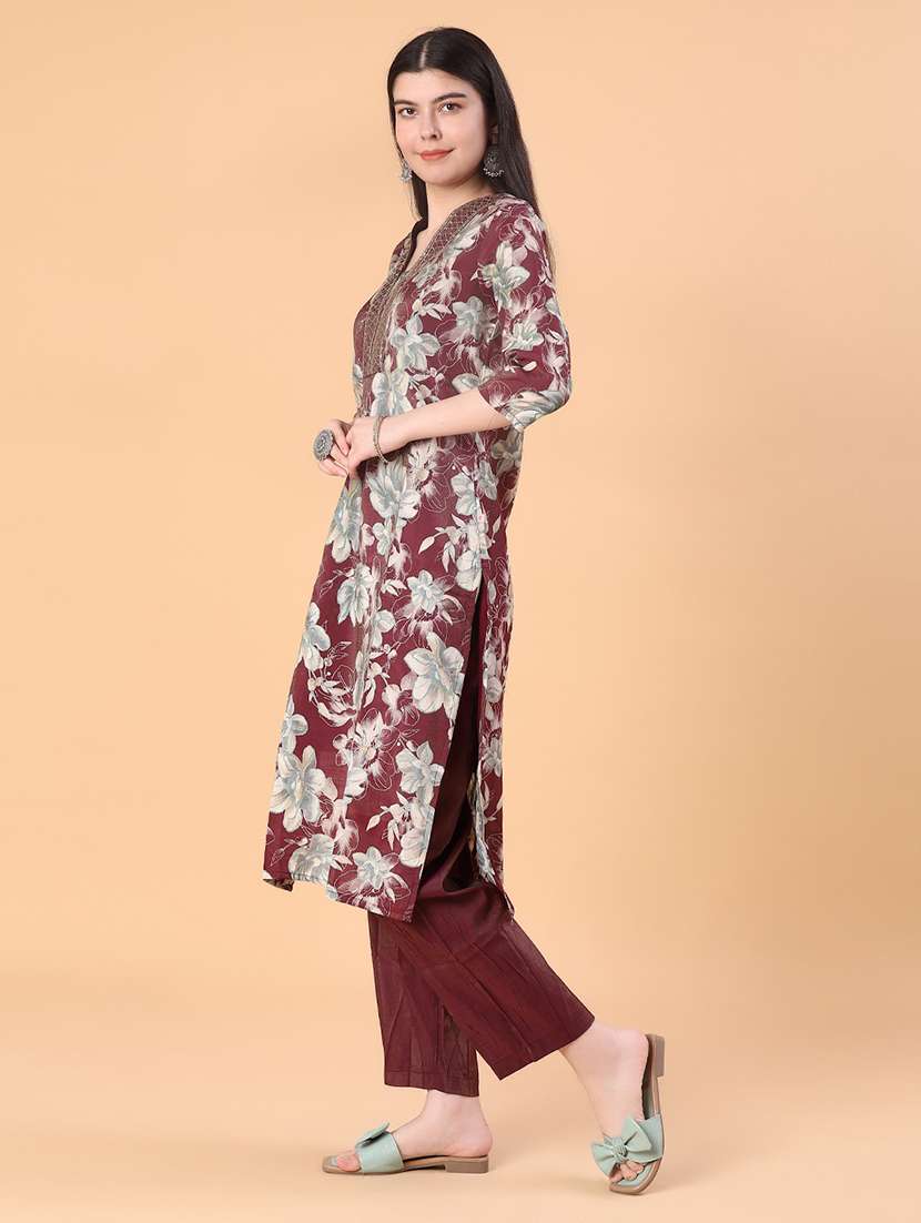 women three quarter sleeve kurta and pant set - 22063181 -  Standard Image - 2