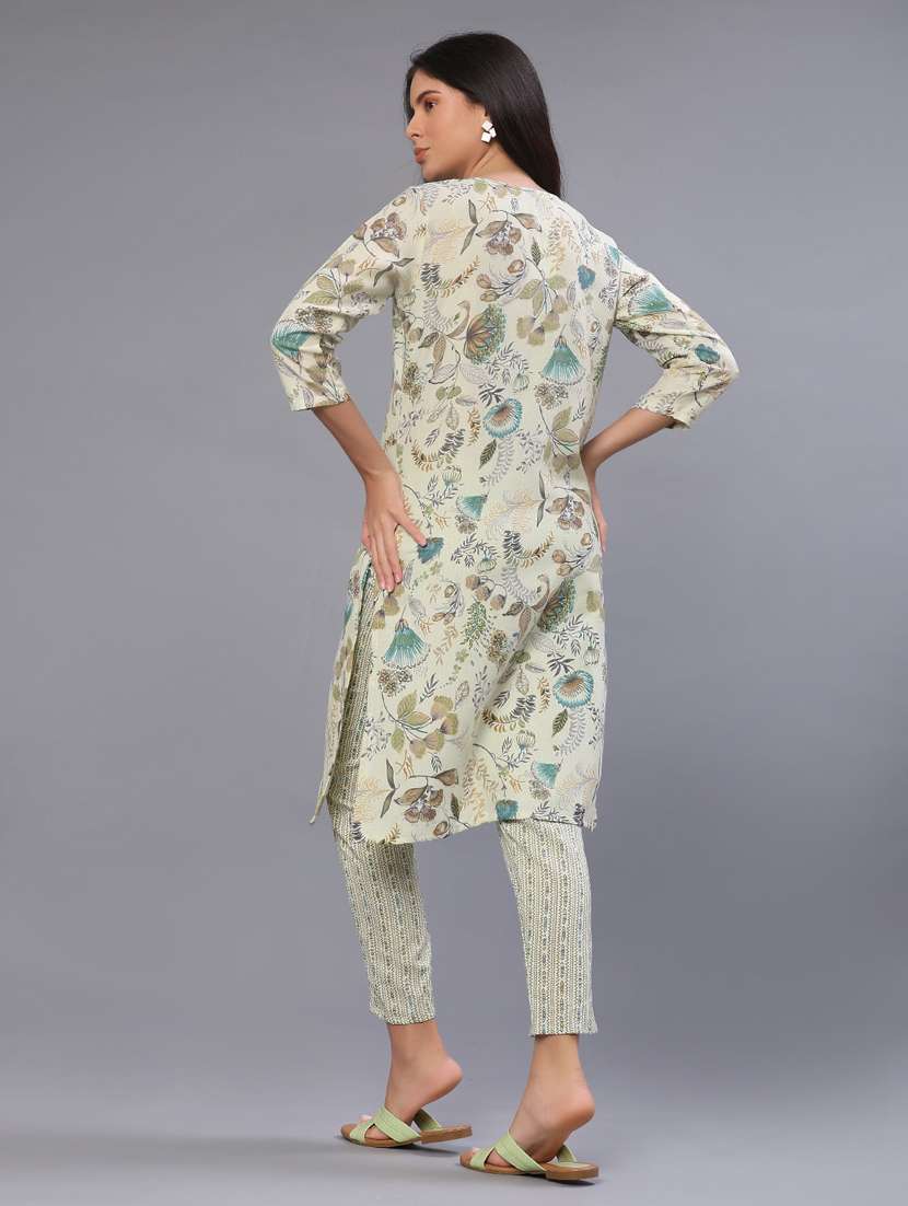 women floral three quarter sleeve kurta pant set - 22063417 -  Standard Image - 2