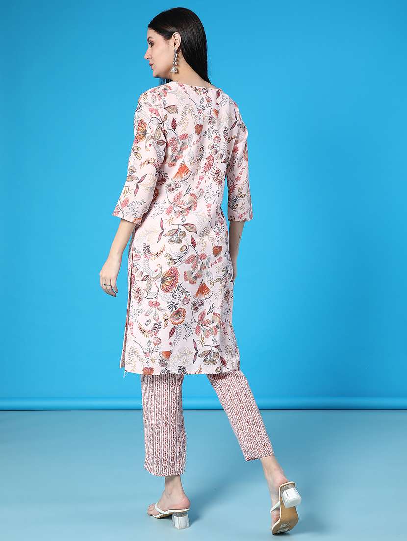 women floral printed three quarter sleeve kurta pant set - 22063420 -  Standard Image - 2