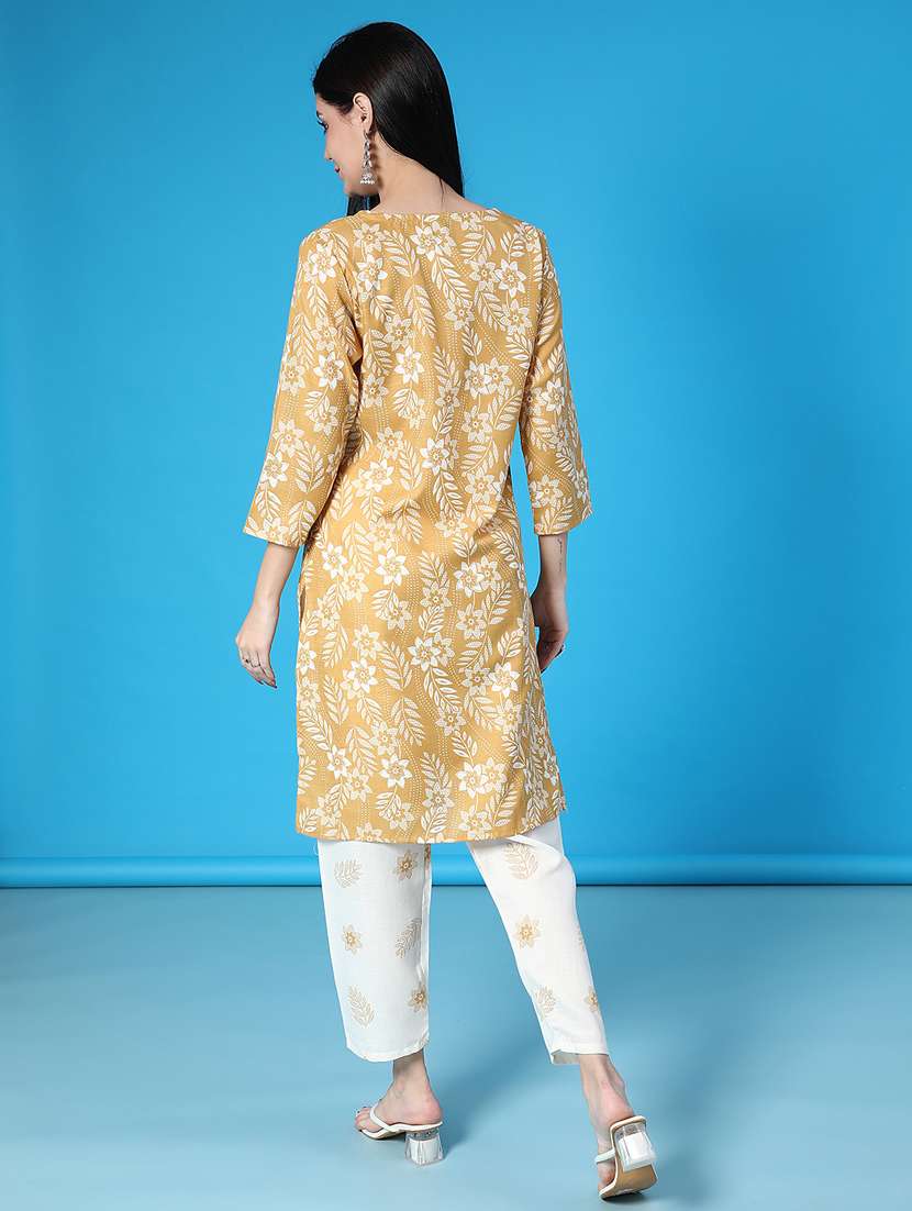 women floral printed three quarter sleeve kurta pant set - 22063422 -  Standard Image - 2