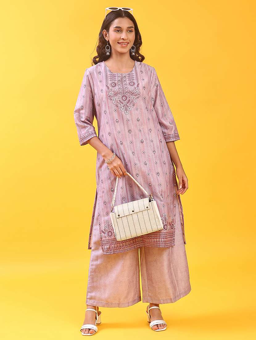 women three quarter sleeve kurta and palazzo set