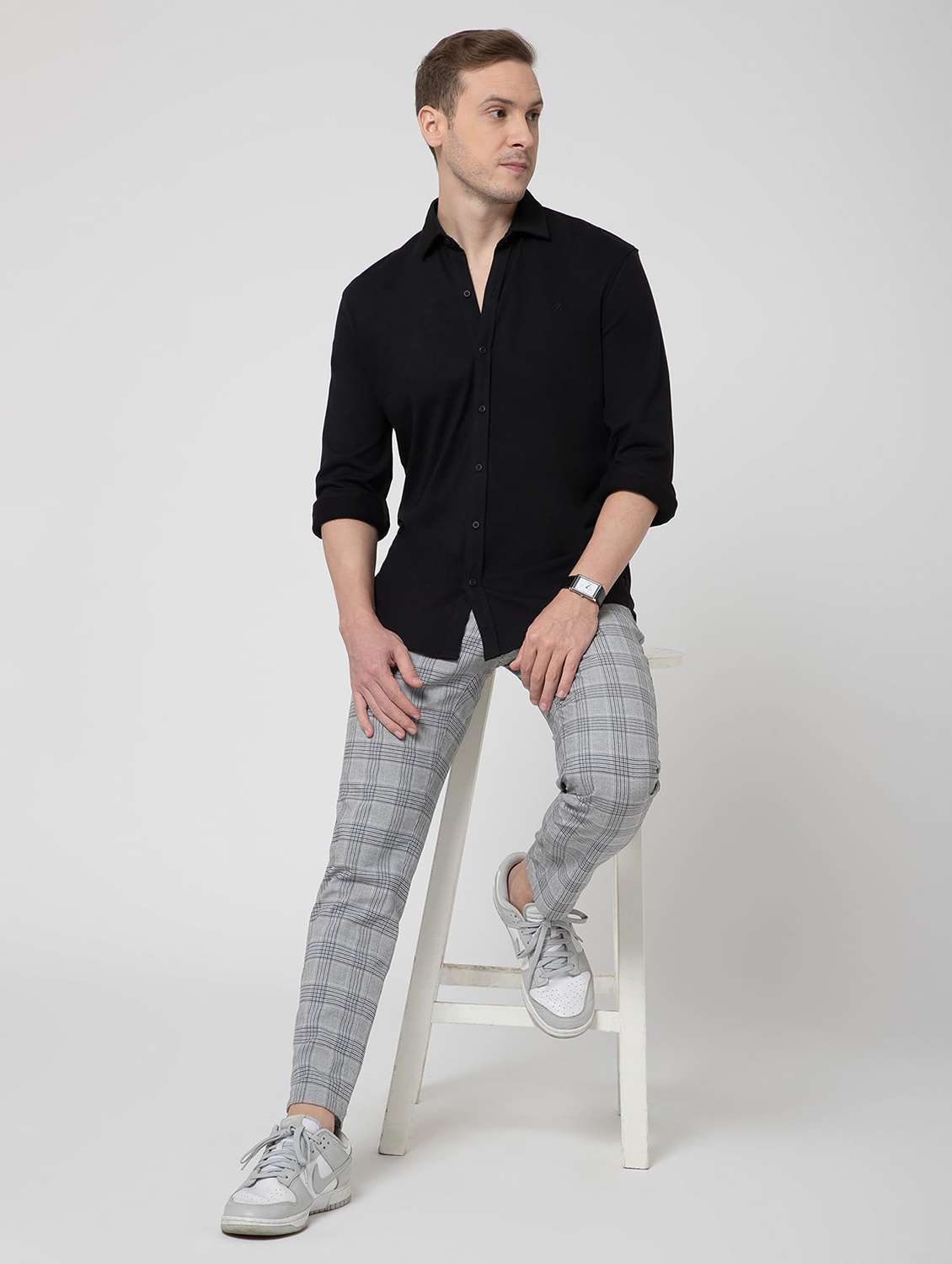 men solid collared long sleeve regular fit shirt - 22063604 -  Standard Image - 2