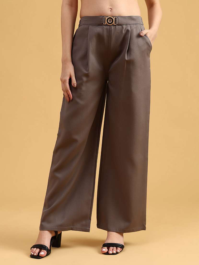 women solid mid rise straight trouser - 22063748 -  Standard Image - 2