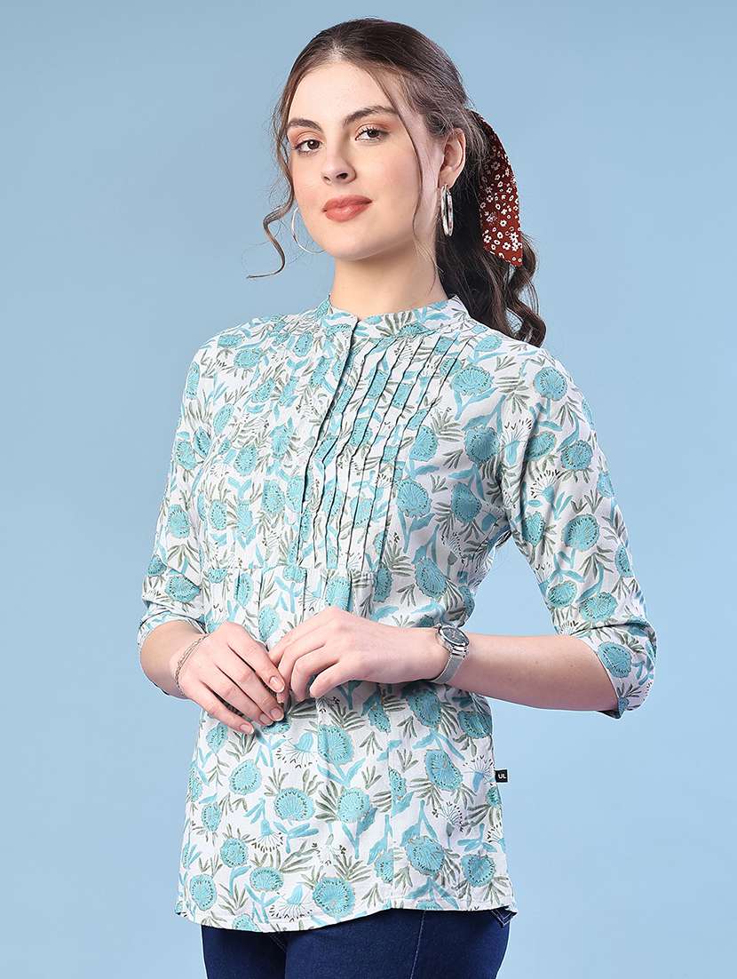 women floral printed three quarter sleeve a-line kurti - 22063809 -  Standard Image - 2