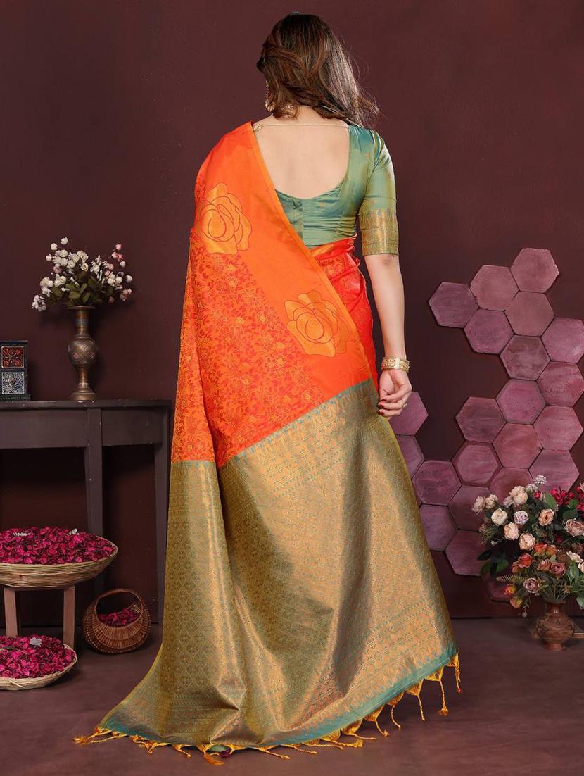 orange silk banarasi saree with blouse - 22063837 - Standard Image - 2