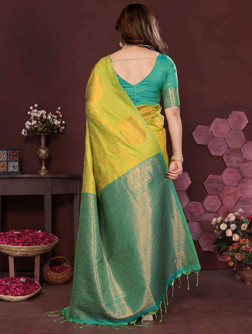 yellow silk banarasi saree with blouse - 22063838 -  Standard Image - 2