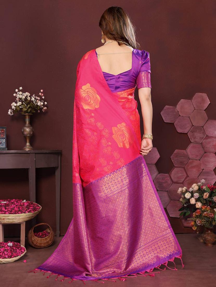 red silk banarasi saree with blouse - 22063840 - Standard Image - 2