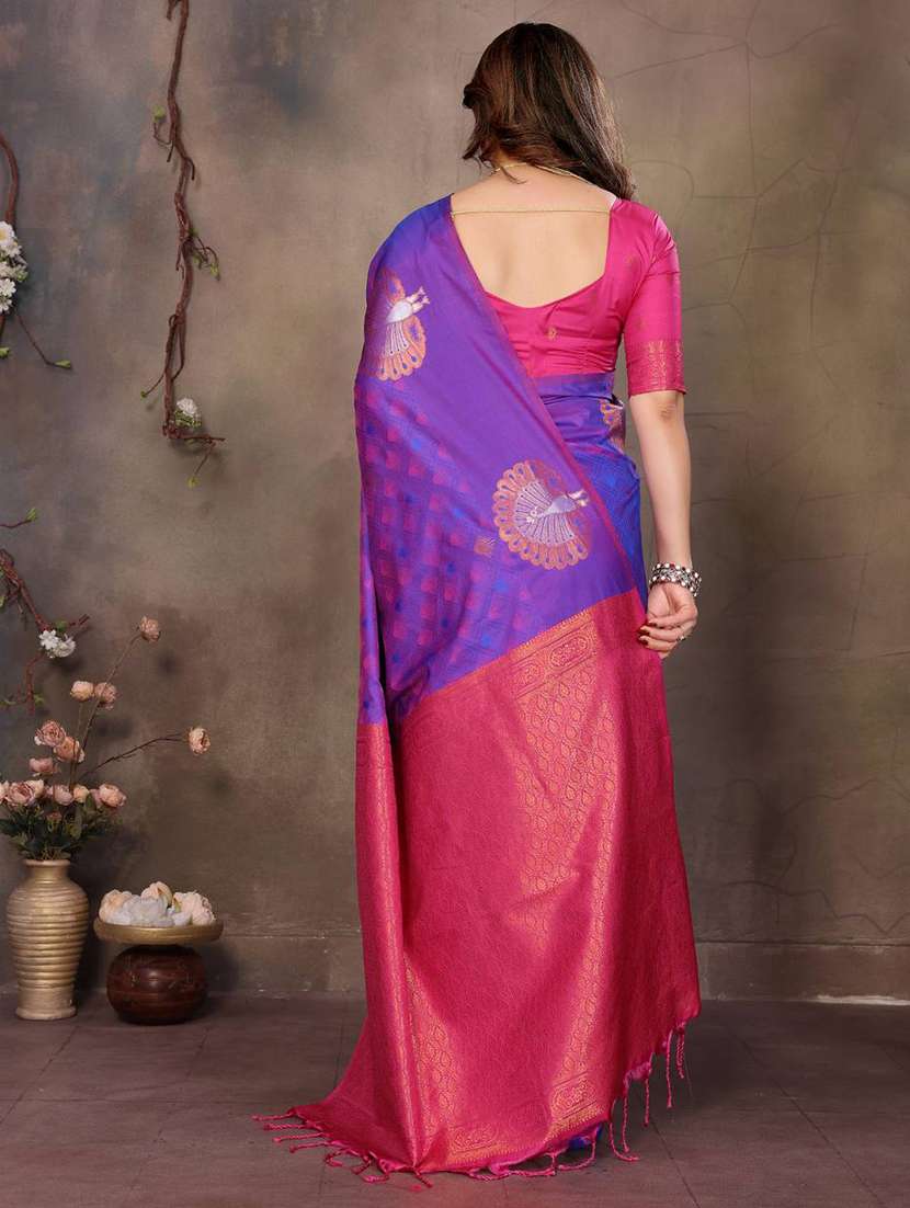 purple silk banarasi saree with blouse - 22063849 -  Standard Image - 2