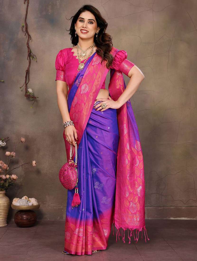 purple silk banarasi saree with blouse - 22063850 - Zoom Image - 0