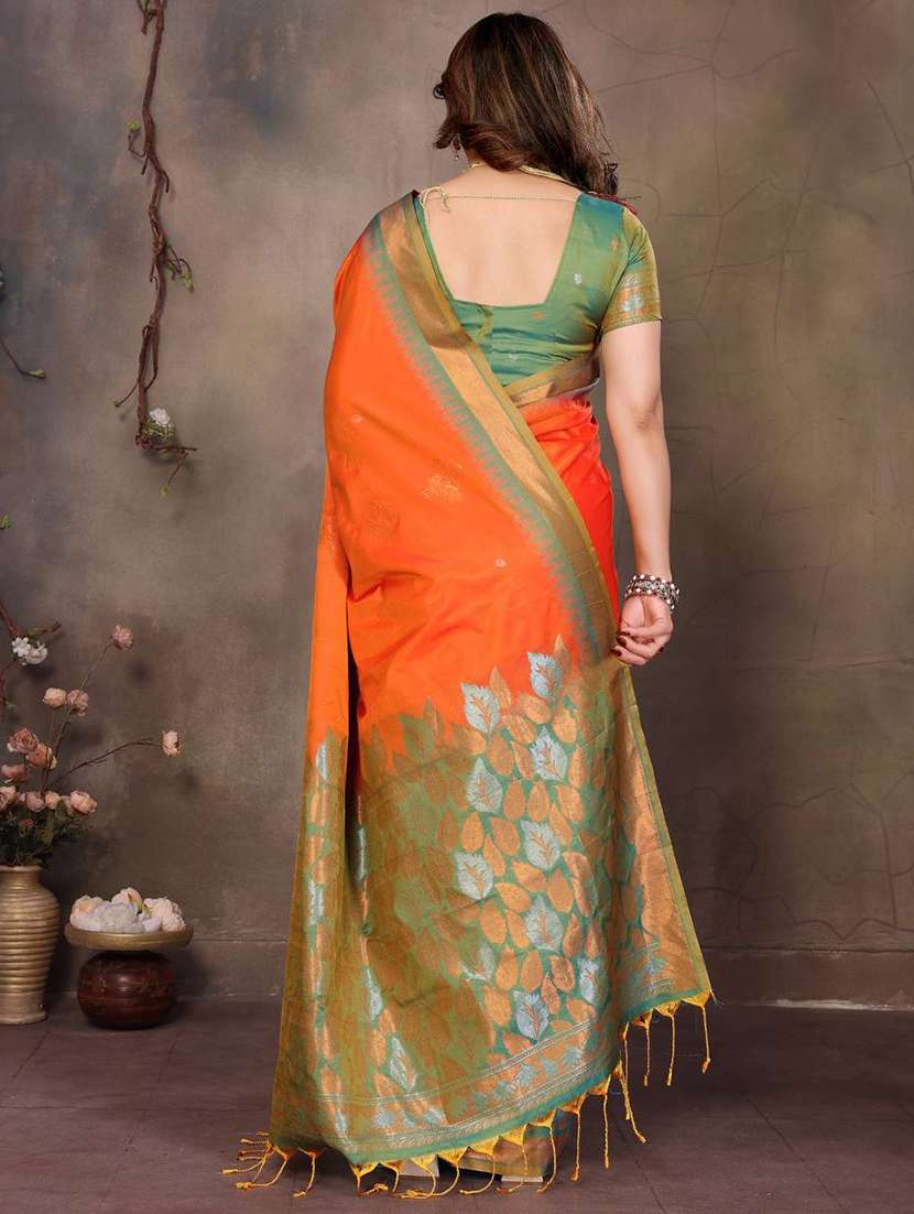 orange silk banarasi saree with blouse - 22063851 -  Standard Image - 2