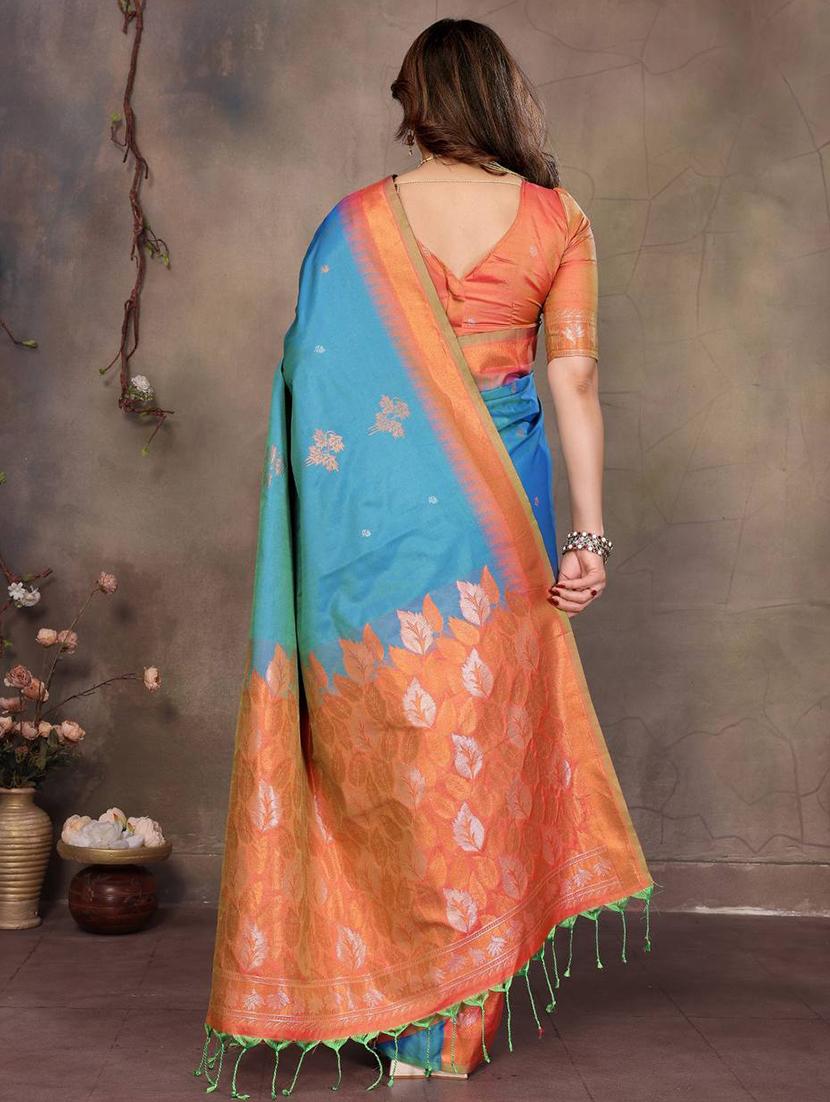 teal silk banarasi saree with blouse - 22063853 - Standard Image - 2