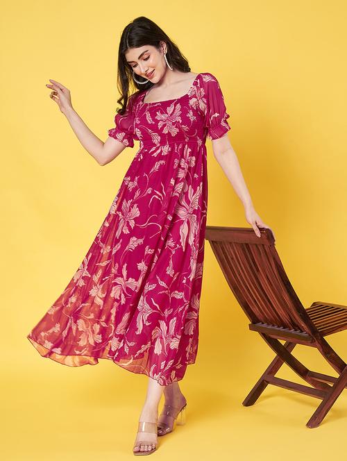 women floral print puff sleeve fit & flare dress - 22064130 - Standard Image - 0