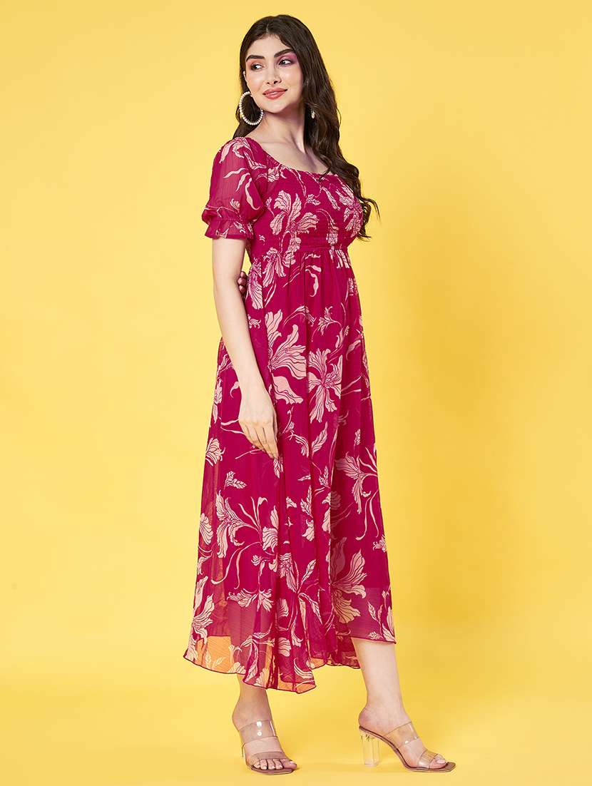 women floral print puff sleeve fit & flare dress - 22064130 - Standard Image - 2